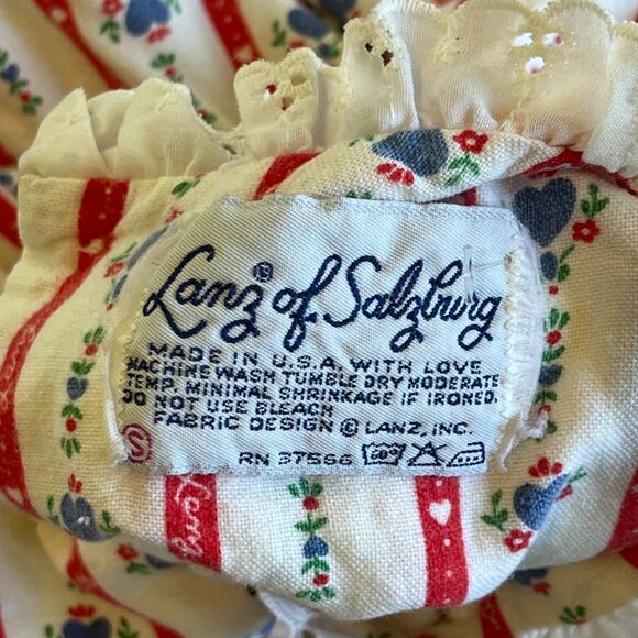 Lanz of Salzburg Vintage Flannel Nightgown Small White Red Blue Hearts Long Slv - Picture 5 of 5